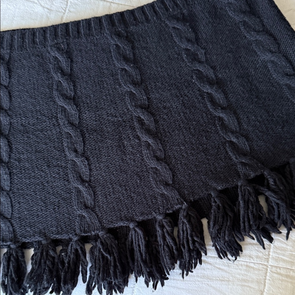 Poncho, Wool Cable Knit with Fringe